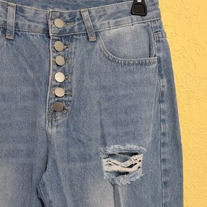 Trendy Light Blue Distressed Boyfriend Jeans